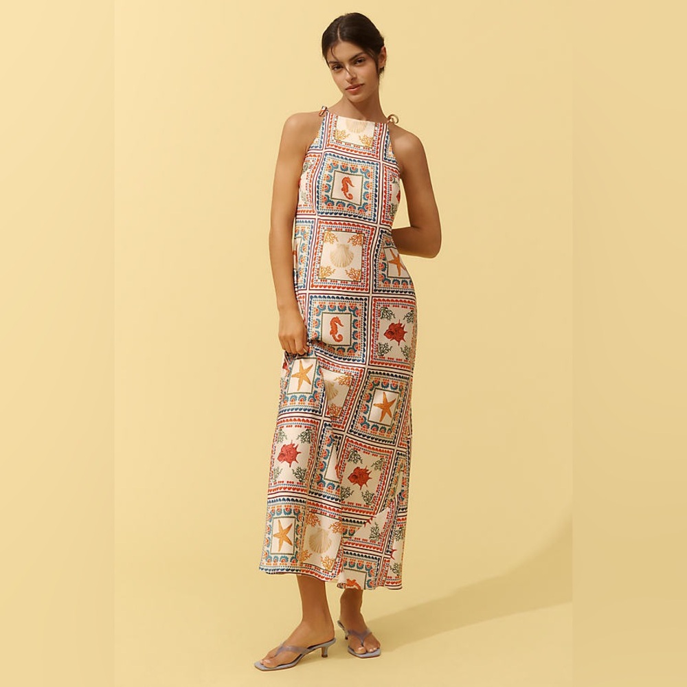 Anthropologie Tie-Neck Column Midi Dress